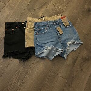 3 PAIRS of Levi's Women's 501 Shorts - Black, Beige, and Light Blue 24